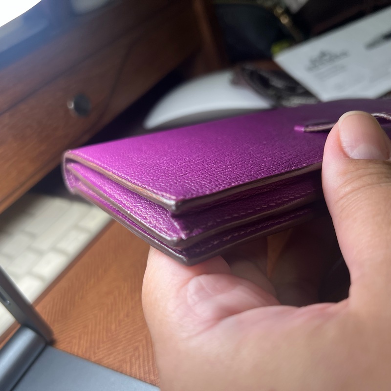 二手 Hermes 愛馬士 H銀扣長夾 Bearn Soufflet  山羊皮／海葵紫色-40