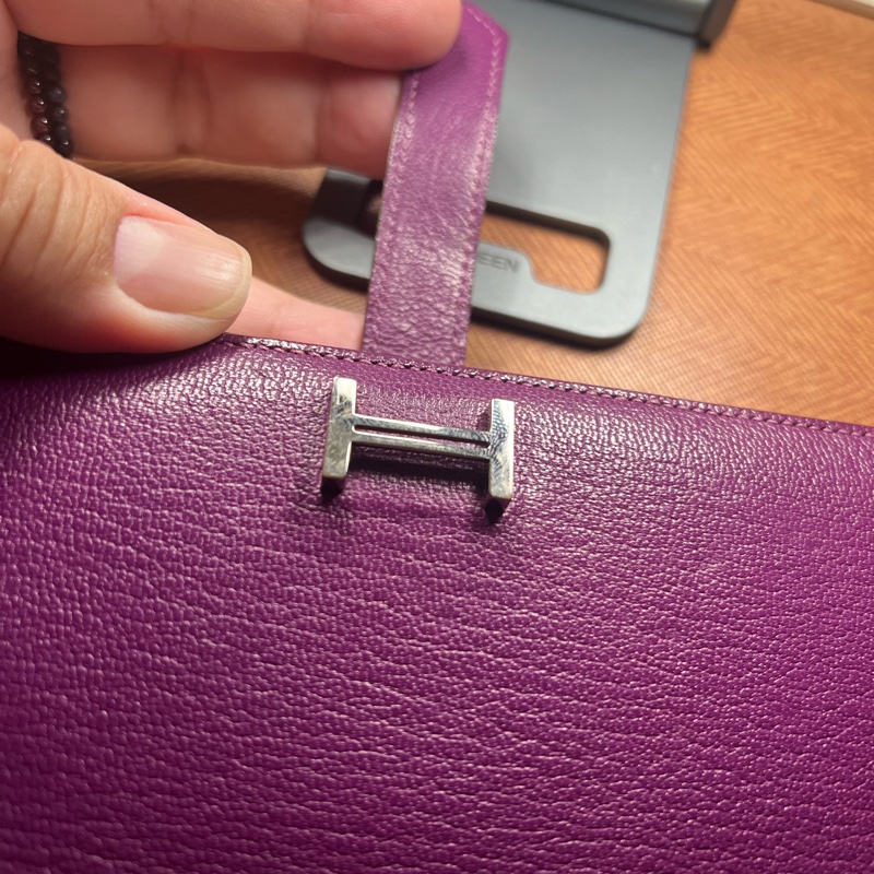 二手 Hermes 愛馬士 H銀扣長夾 Bearn Soufflet  山羊皮／海葵紫色-42