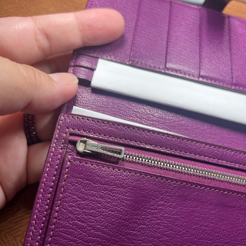 二手 Hermes 愛馬士 H銀扣長夾 Bearn Soufflet  山羊皮／海葵紫色-43