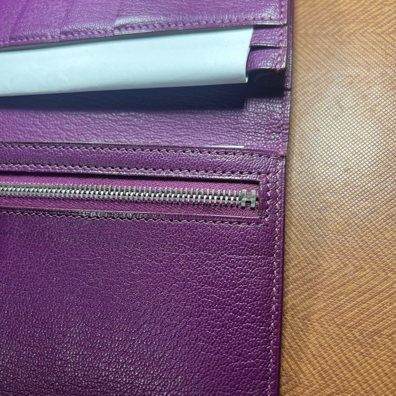 二手 Hermes 愛馬士 H銀扣長夾 Bearn Soufflet  山羊皮／海葵紫色-44