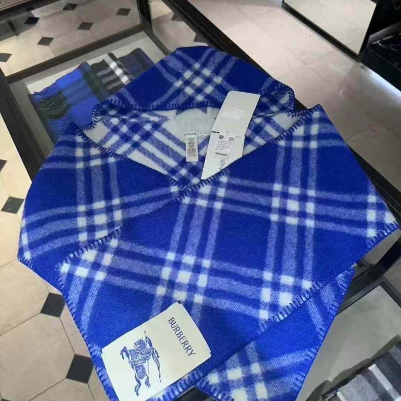 Burberry 藍色格 連帽圍巾 全新-3