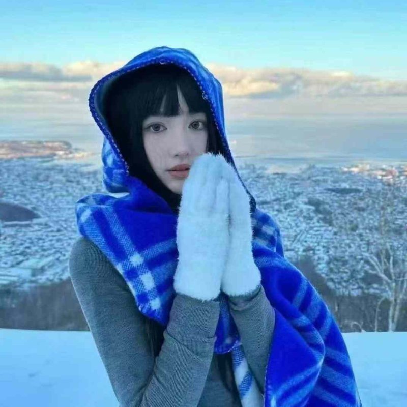 Burberry 藍色格 連帽圍巾 全新-4