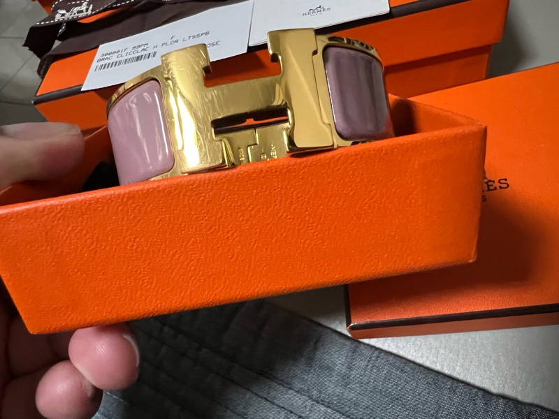 Hermes Clic H Logo 琺瑯寛版手環/PM 玫瑰色-1