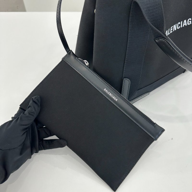🎉新品好折扣✨Balenciaga 339933 Navy S 小款Cabas 帆布牛皮托特包 黑色-6