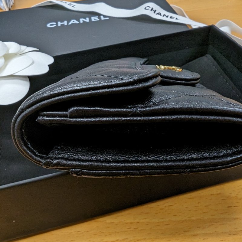 CHANEL 香奈兒 羊皮 零錢包卡包 翻蓋單層 黑金羊-9