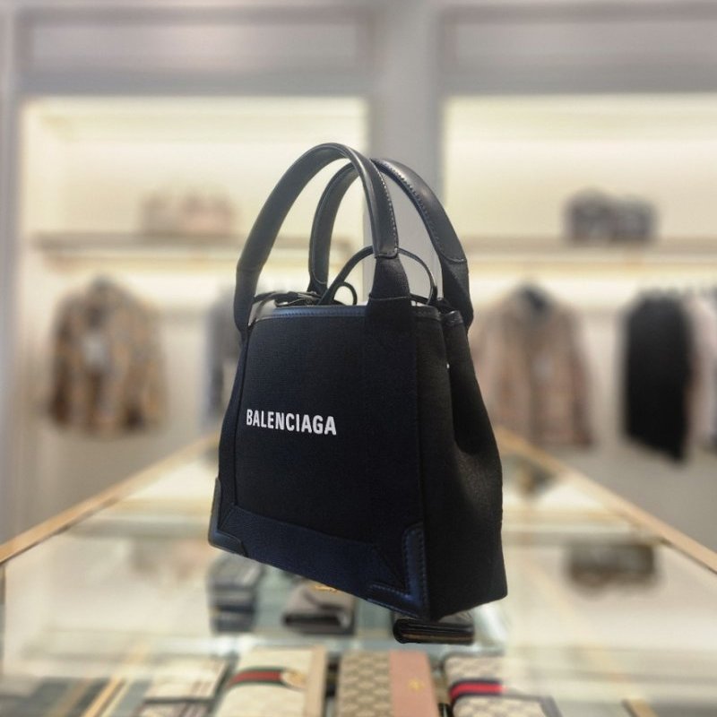🎉新品好折扣✨Balenciaga 390346 Navy XS Cabas 帆布包 經典黑 附可斜背長肩帶-6