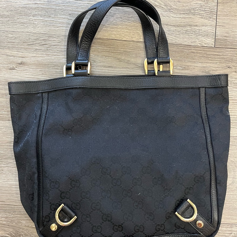 Gucci 黑金經典GG壓紋緹花托特手提包-1