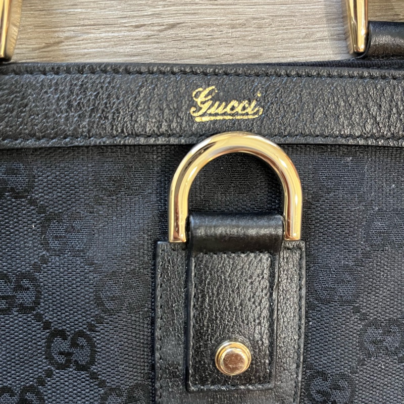 Gucci 黑金經典GG壓紋緹花托特手提包-4
