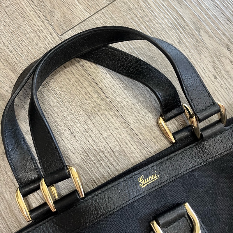 Gucci 黑金經典GG壓紋緹花托特手提包-13