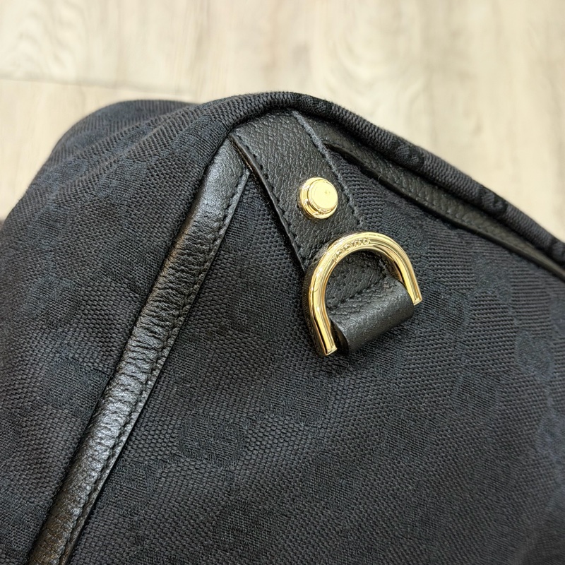 Gucci 黑金經典GG壓紋緹花托特手提包-7