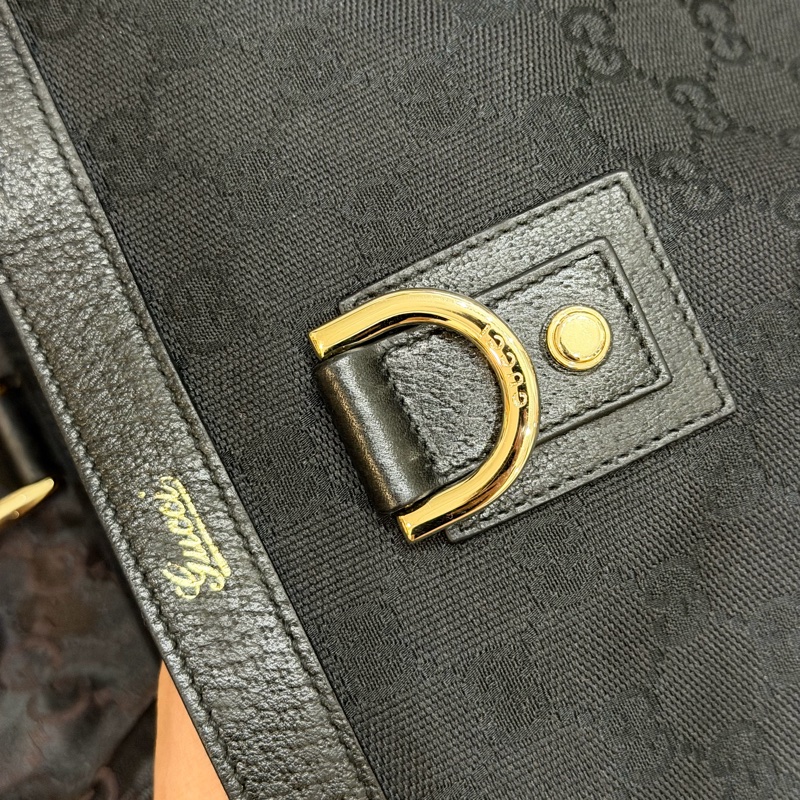 Gucci 黑金經典GG壓紋緹花托特手提包-11