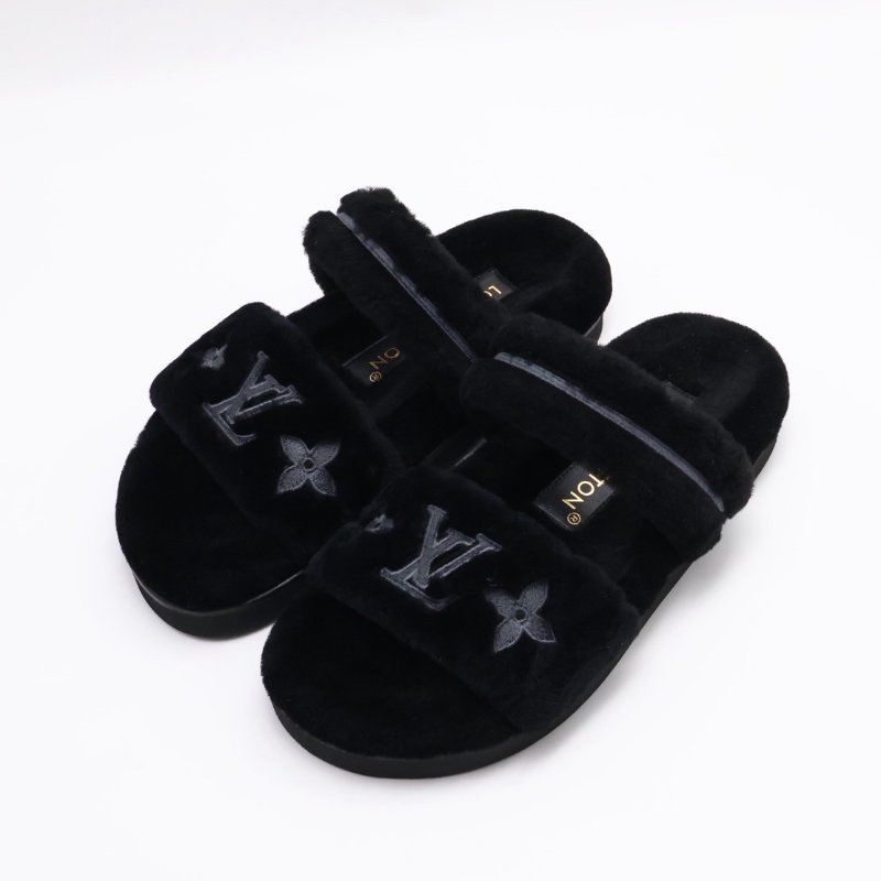 LOUIS VUITTON Sunset 平底毛毛穆勒涼鞋 - 黑 36-5