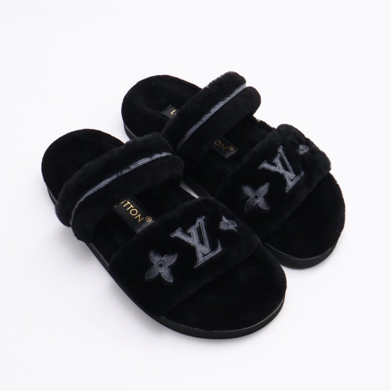 LOUIS VUITTON Sunset 平底毛毛穆勒涼鞋 - 黑 36-6