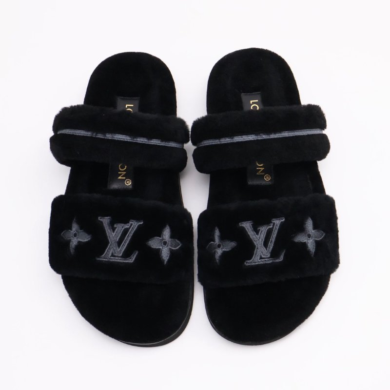 LOUIS VUITTON Sunset 平底毛毛穆勒涼鞋 - 黑 36-7