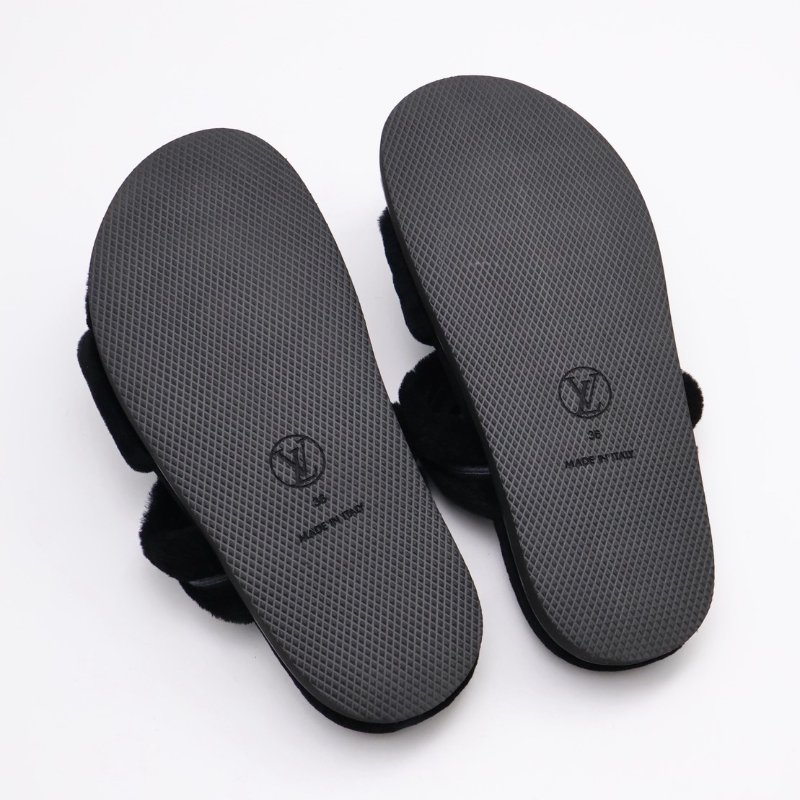 LOUIS VUITTON Sunset 平底毛毛穆勒涼鞋 - 黑 36-8