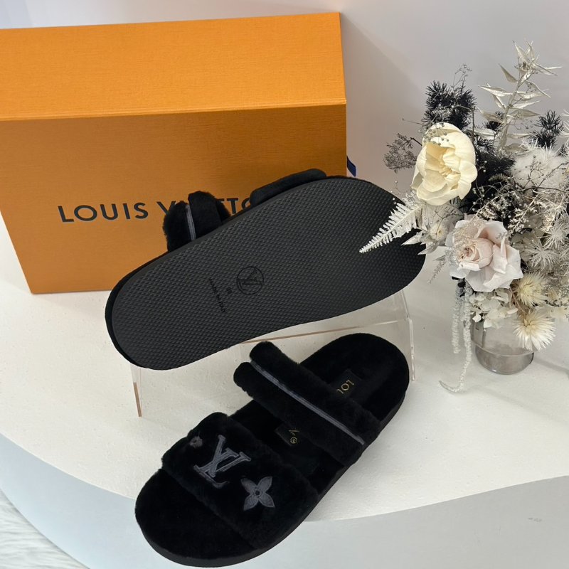 LOUIS VUITTON Sunset 平底毛毛穆勒涼鞋 - 黑 36-5