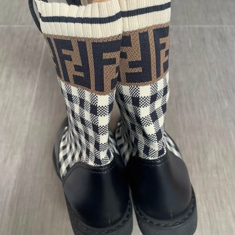 Fendi 針織格子黑色短靴 全新37.5號 有防塵袋-1
