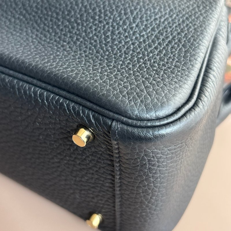 ::HERMES 愛馬仕:: W刻黑色皮革金釦MINI LINDY手提斜背包-12