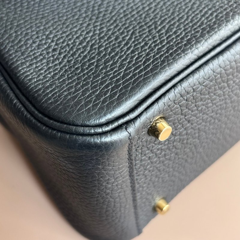 ::HERMES 愛馬仕:: W刻黑色皮革金釦MINI LINDY手提斜背包-15