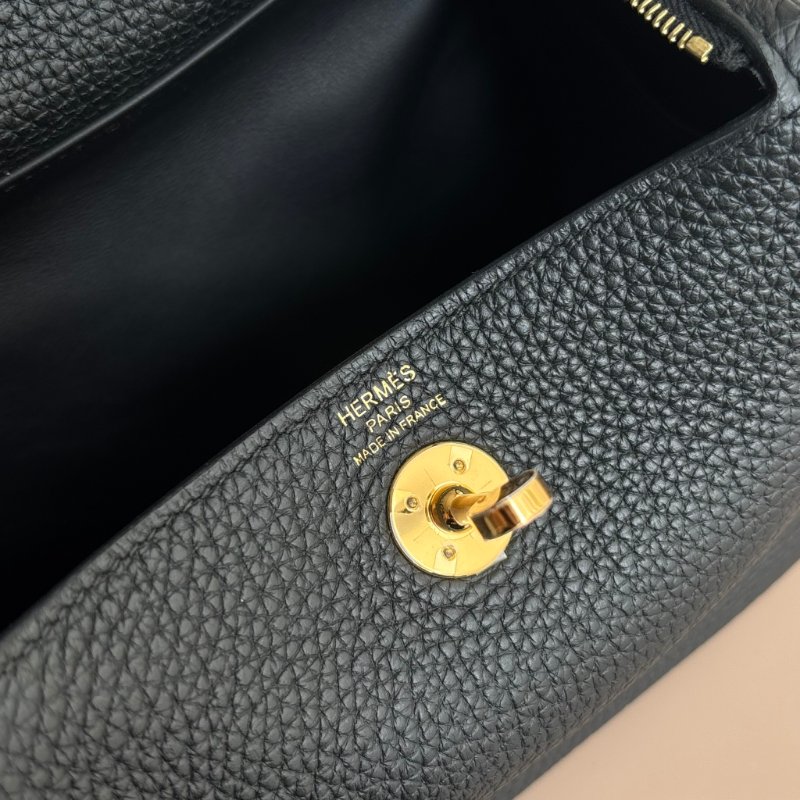 ::HERMES 愛馬仕:: W刻黑色皮革金釦MINI LINDY手提斜背包-19