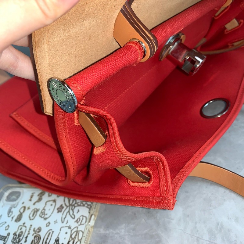 Hermes愛馬仕 銀扣herbag31 帆布拼皮肩背包 A刻-7
