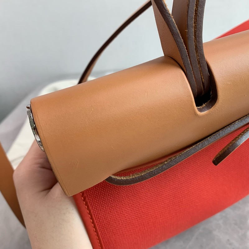 Hermes愛馬仕 銀扣herbag31 帆布拼皮肩背包 A刻-12