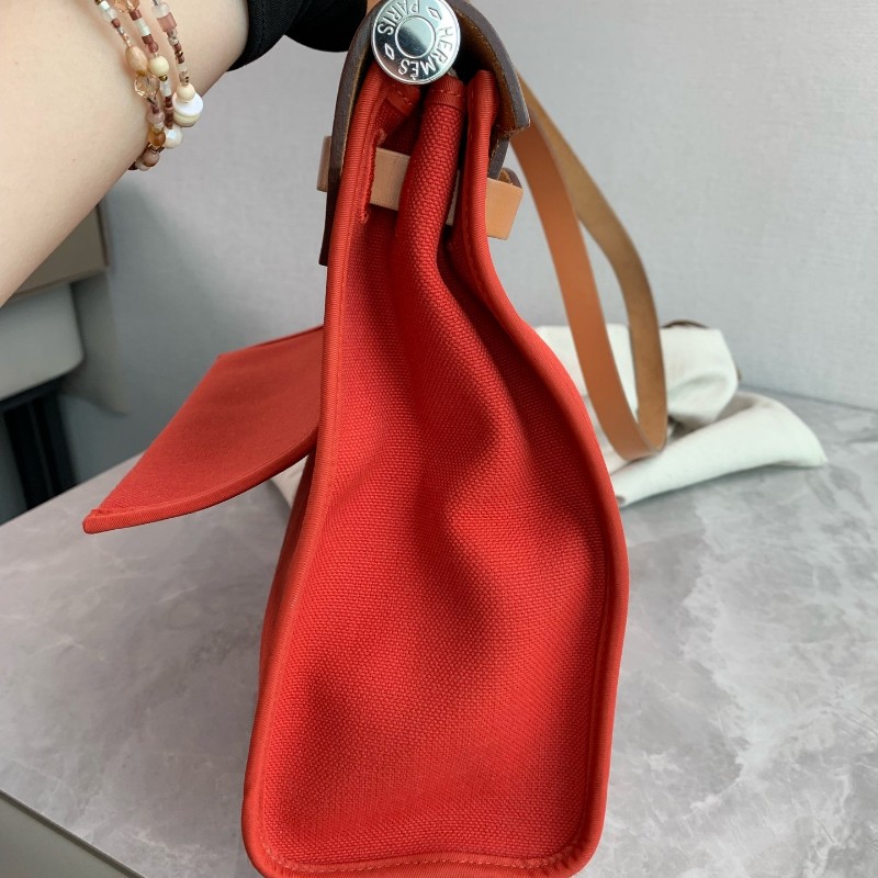 Hermes愛馬仕 銀扣herbag31 帆布拼皮肩背包 A刻-15