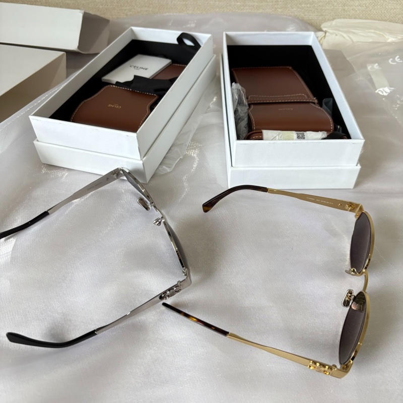 全新代購!Celine Triomphe Metal Logo 側面金屬雕刻太陽眼鏡 橢圓墨鏡 女款 銀色/金色-4