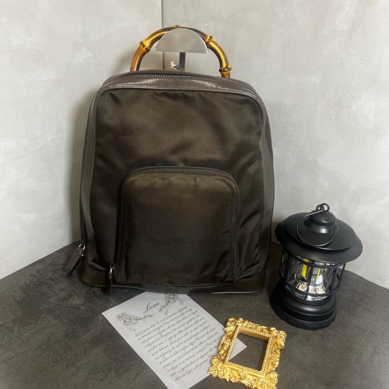 Gucci 竹節帆布單帶後背包-2