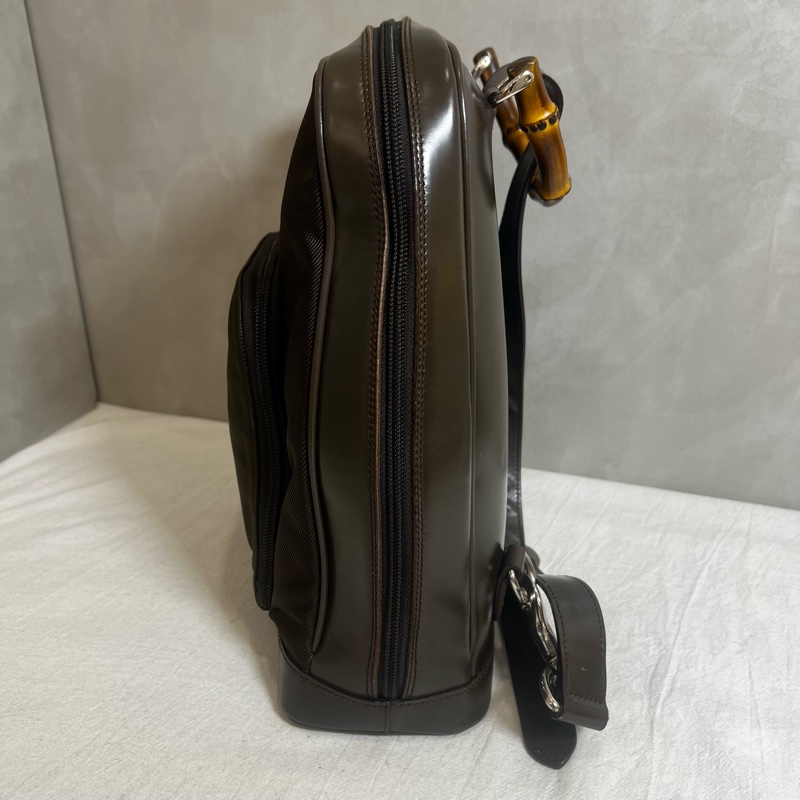 Gucci 竹節帆布單帶後背包-5