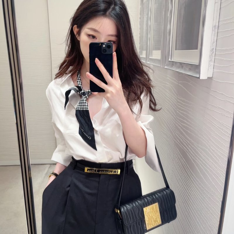 DIOR Christian Dior千鳥格絲巾 - 黑-4