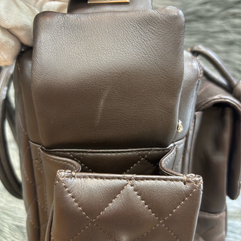 Chanel A25173 LOGO 雙C 康朋 巧克力咖啡色 牛皮 拉鍊 肩背包 吐司包 手提包 多口袋 書包釦-20