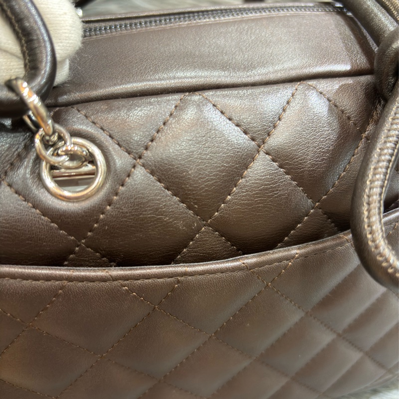 Chanel A25173 LOGO 雙C 康朋 巧克力咖啡色 牛皮 拉鍊 肩背包 吐司包 手提包 多口袋 書包釦-50