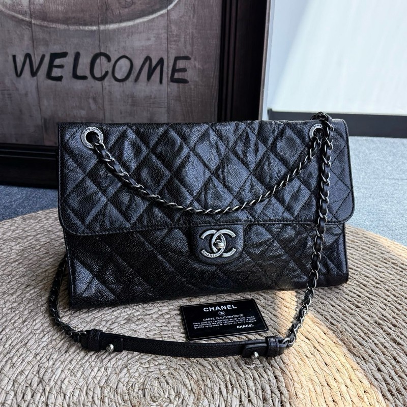 CHANEL香奈兒 魚子醬機場CF黑色肩背包-0