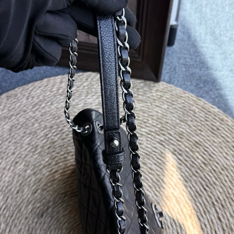 CHANEL香奈兒 魚子醬機場CF黑色肩背包-4