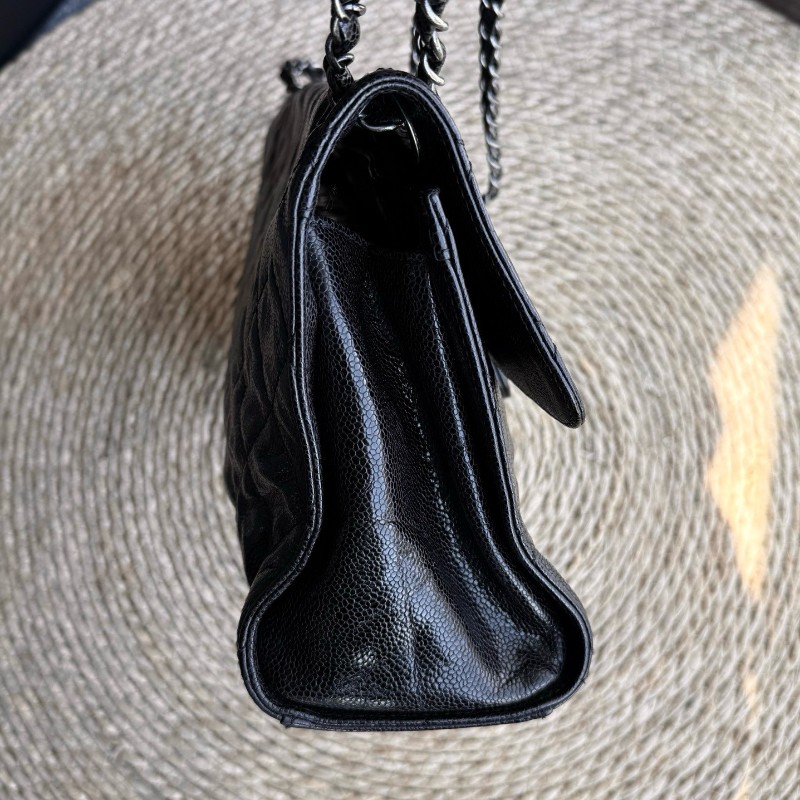 CHANEL香奈兒 魚子醬機場CF黑色肩背包-5