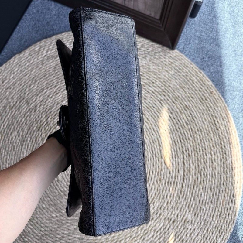 CHANEL香奈兒 魚子醬機場CF黑色肩背包-6