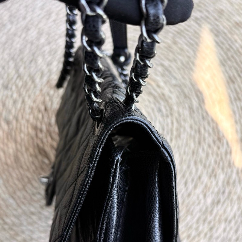 CHANEL香奈兒 魚子醬機場CF黑色肩背包-7