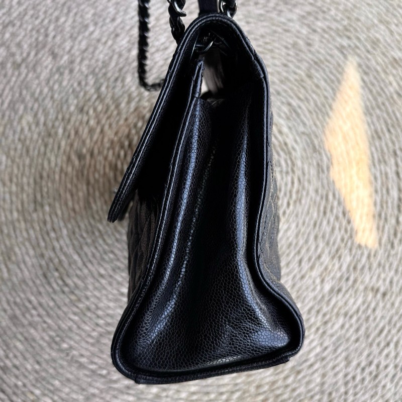 CHANEL香奈兒 魚子醬機場CF黑色肩背包-8