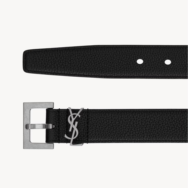 YSL Saint Laurent MONOGRAM粒面皮革腰帶-4
