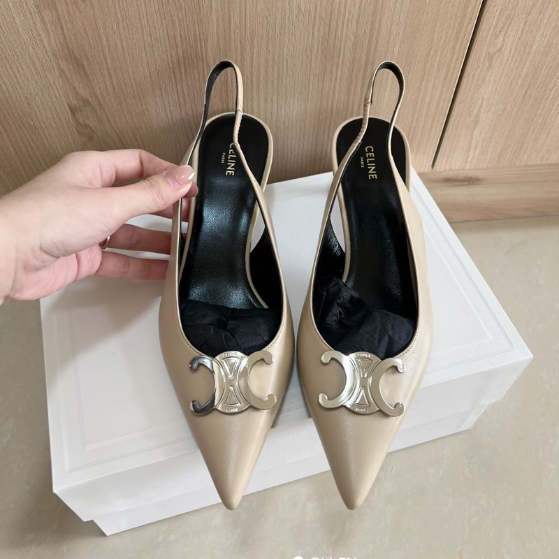 Celine 凱旋門logo 銀釦低跟鞋#37-0
