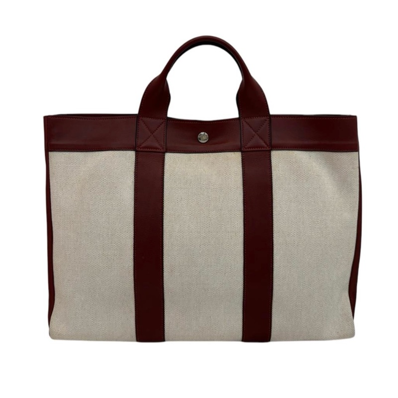 Hermès 皮革帆布手提包-0