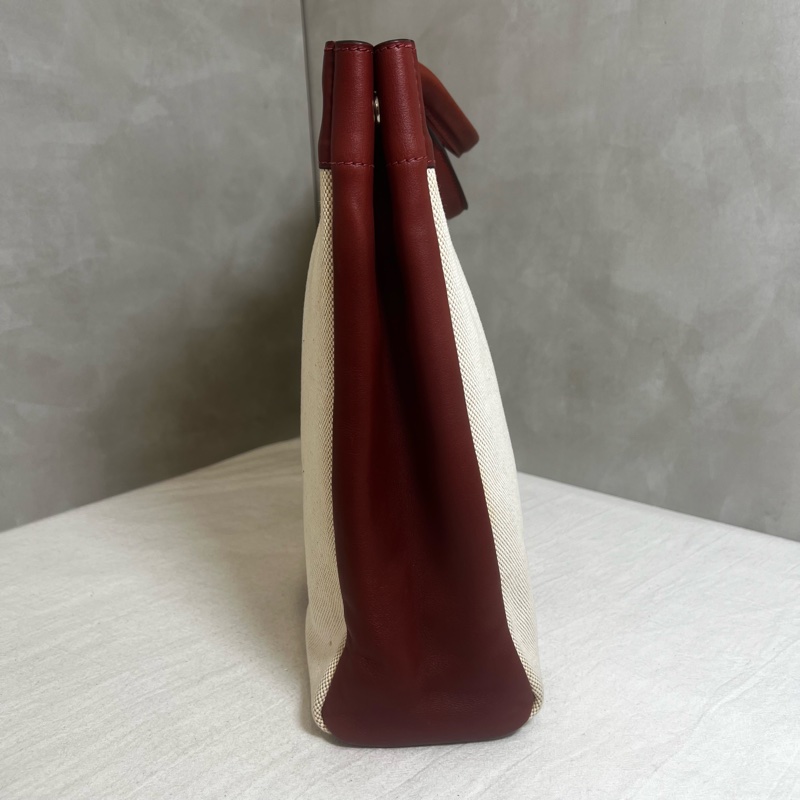 Hermès 皮革帆布手提包-5