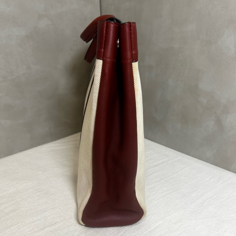 Hermès 皮革帆布手提包-6
