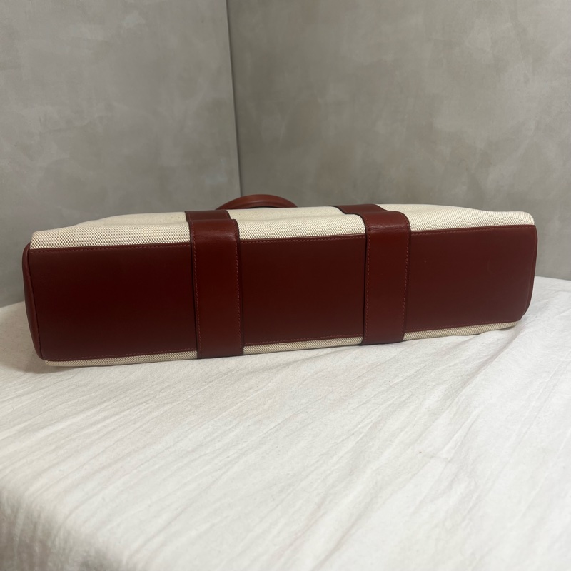Hermès 皮革帆布手提包-7