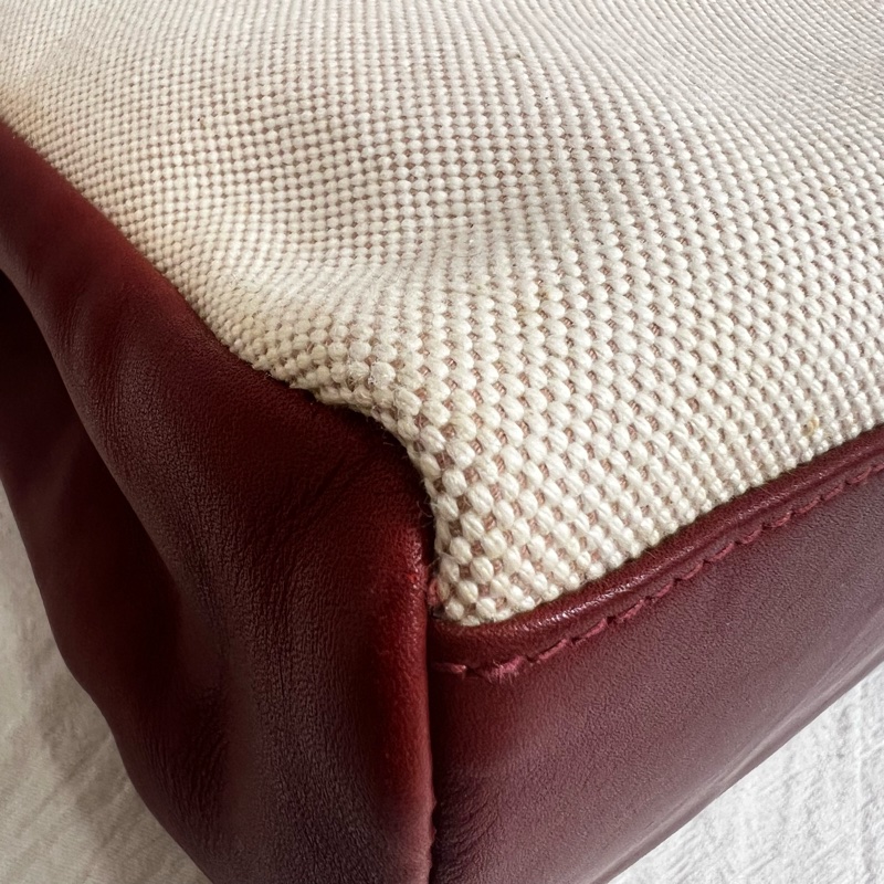 Hermès 皮革帆布手提包-8