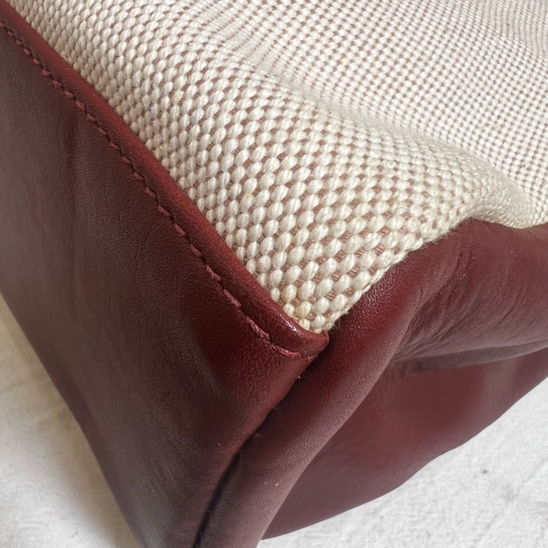 Hermès 皮革帆布手提包-9