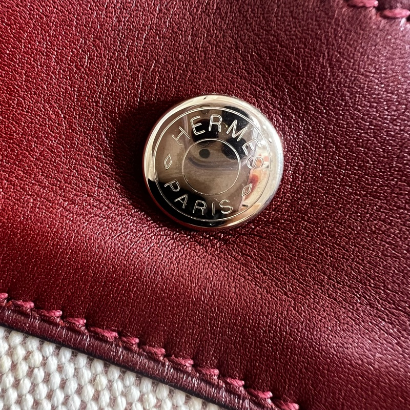 Hermès 皮革帆布手提包-12