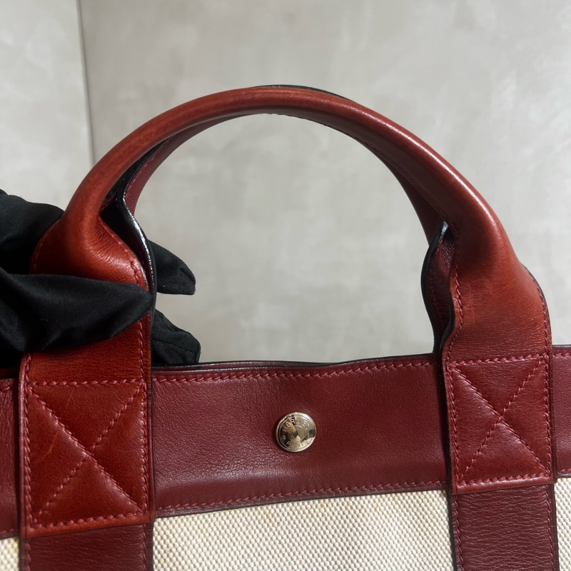 Hermès 皮革帆布手提包-13