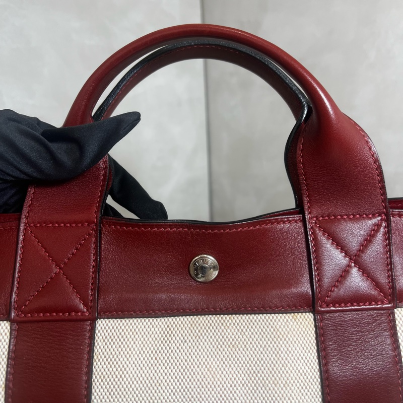 Hermès 皮革帆布手提包-15